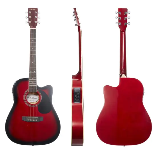 Jameson Guitars Full Size Thinline Acoustic Electric Guitar with Free Gig Bag Case & Picks Red {2}