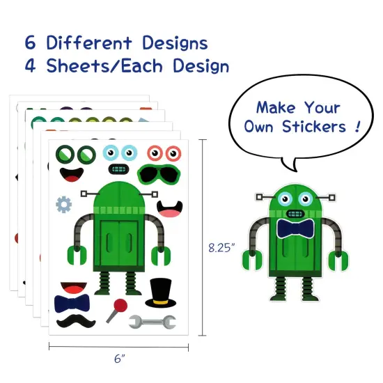Wrapables Make Your Own Sticker Sheets, DIY Make a Face Animal, Food, Party Favor Stickers (24 Sheets) Robots {2}