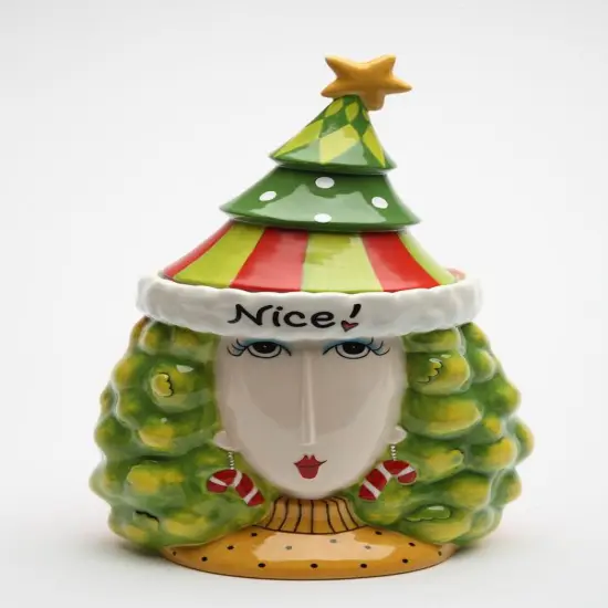 Ceramic Naughty or Nice 2-Sided Lady Cookie Jar, Home D&eacute;cor, Gift for Her, Gift for Mom, Kitchen D&eacute;cor, Christmas D&eacute;cor {3}