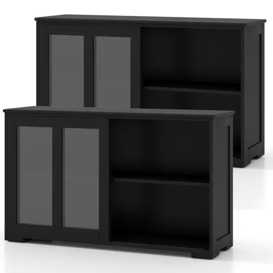 Costway 2-Door Stackable Buffet Sideboard Set of 2 with Sliding Tempered Glass Doors Black/Coffee/Gray/White {8}