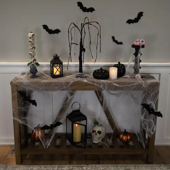 Northlight LED Lighted Glittered Halloween Willow Tree with Bats - 24" - Orange Lights Black {3}