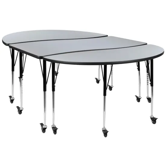 Emma and Oliver 3 Mobile Piece 86" Oval Wave Collaborative Grey Adjustable Activity Table Set {2}