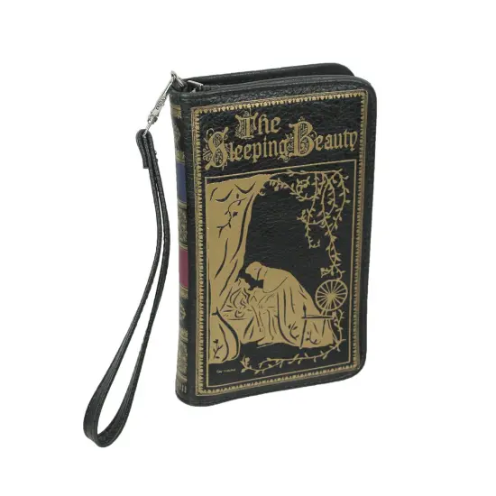 Black and Gold Sleeping Beauty Book Wallet ID Holder Snap Close Novelty Wristlet {1}