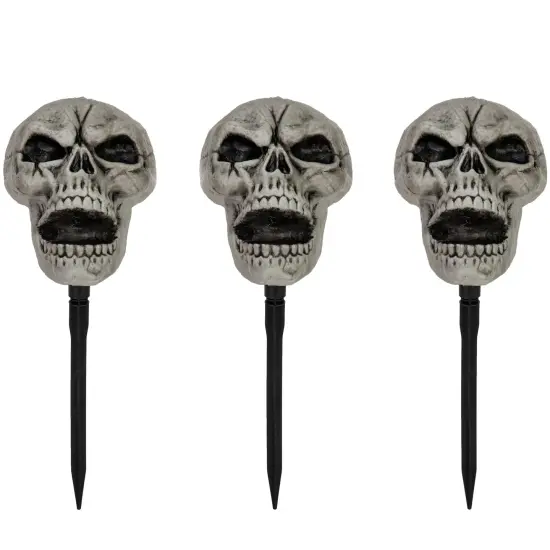 Northlight Set of 3 Skull Stakes Outdoor Yard Halloween Decorations Gray {1}