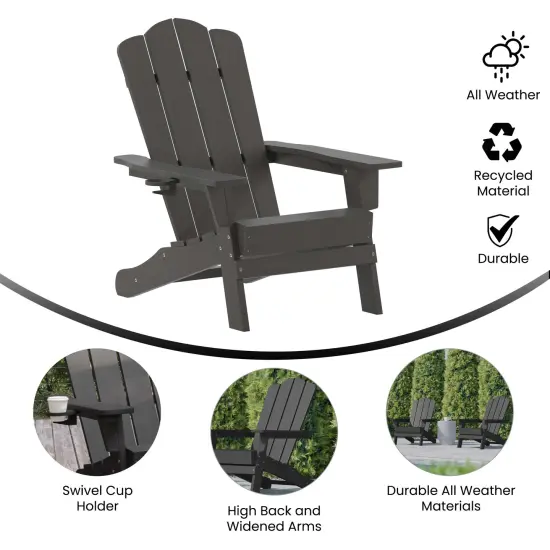 Merrick Lane Nassau Adirondack Chair with Cup Holder, Weather Resistant HDPE Adirondack Chair Gray {2}