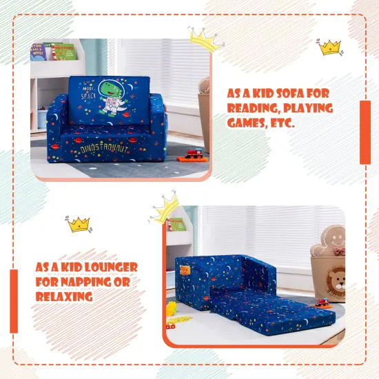 2-in-1 Convertible Kids Sofa with Velvet Fabric Navy {6}