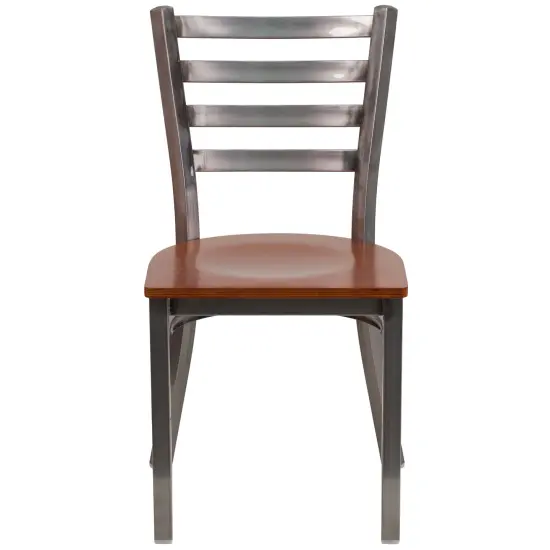 Emma and Oliver 2 Pack Clear Coated Ladder Back Metal Restaurant Chair Cherry/ClearCoated {2}
