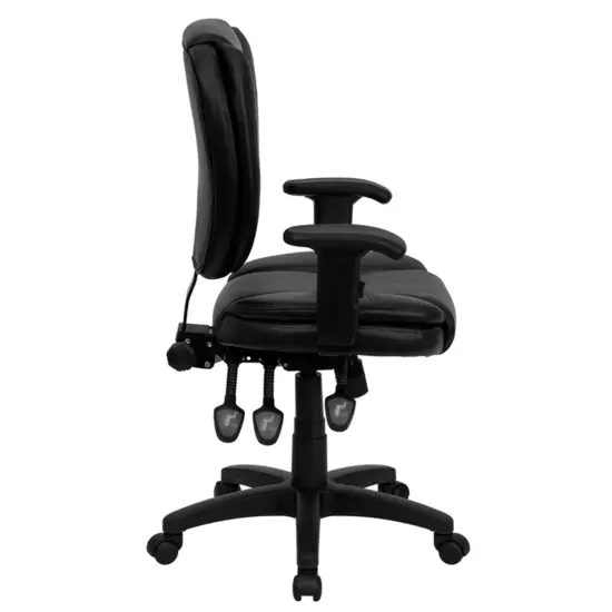 Emma and Oliver Mid-Back Multifunction Pillow Top Swivel Ergonomic Task Office Chair with Arms Black LeatherSoft {4}