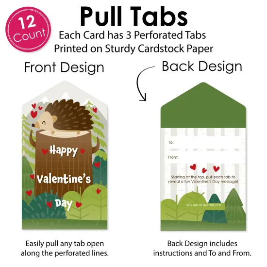 Big Dot of Happiness Forest Hedgehogs - Woodland Cards for Kids - Happy Valentine's Day Pull Tabs - Set of 12 {6}