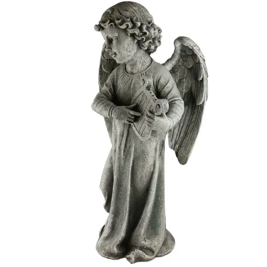 Roman Joseph's Studio Angel with Harp Outdoor Garden Statue - 19.25" Gray {3}