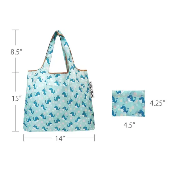 Wrapables Foldable Tote Nylon Reusable Grocery Bag (Set of 2) Blue Whales {3}