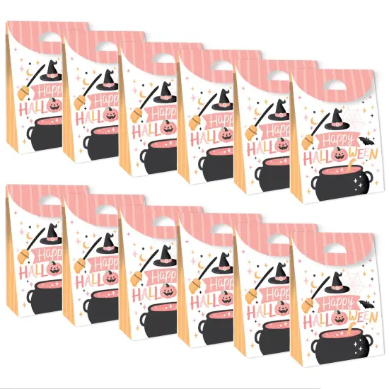 Big Dot of Happiness Pastel Halloween - Pink Pumpkin Party Gift Favor Bags - Party Goodie Boxes - Set of 12 {6}
