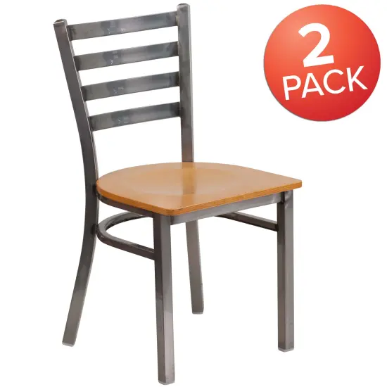 Emma and Oliver 2 Pack Clear Coated Ladder Back Metal Restaurant Chair Mahogany/ClearCoated {10}