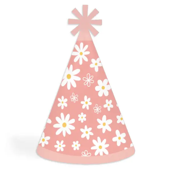 Big Dot of Happiness Pink Daisy Flowers - Cone Happy Birthday Party Hats for Kids and Adults - Set of 8 (Standard Size) {1}