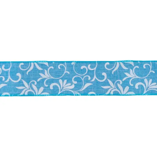Northlight Blue with White Floral Design Wired Craft Ribbon 2.5" x 10 Yards {1}