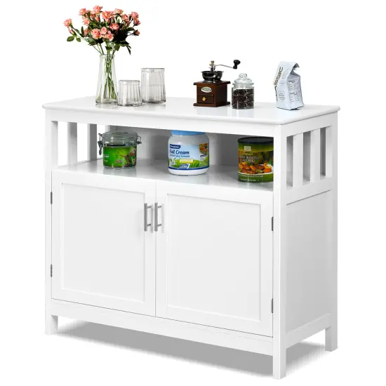 Costway Kitchen Buffet Server Sideboard Storage Cabinet with 2 Doors & Shelf White/Black/Gray {7}