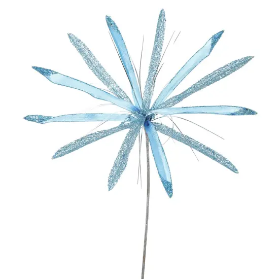 3PK - 24" Sky Blue Velvet Papyrus 20" Glitter Flower Decorative Christmas Pick {1}