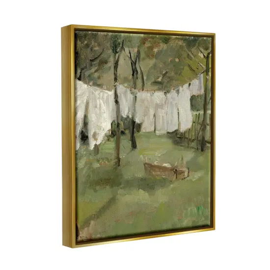 Stupell Industries Classic Clothesline Yard Scene Framed Floater Canvas Wall Art Gold Floater Frame {3}