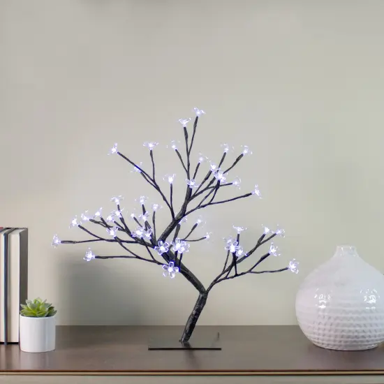 Northlight Pre-Lit Japanese Sakura Blossom Flower Artificial Tree - 18" - Pure White LED Lights Black {1}