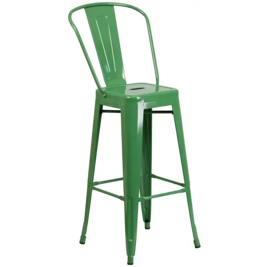 Merrick Lane Dothan Series Metal Stool with Removable Back for Indoor-Outdoor Use Green {2}