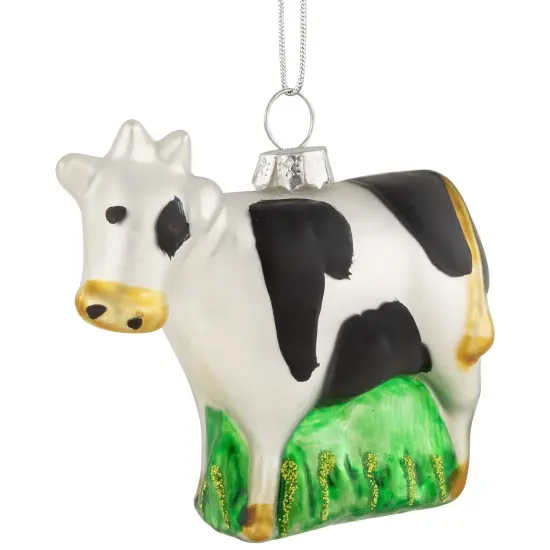 Northlight 3" White and Black Cow Glass Christmas Ornament {1}