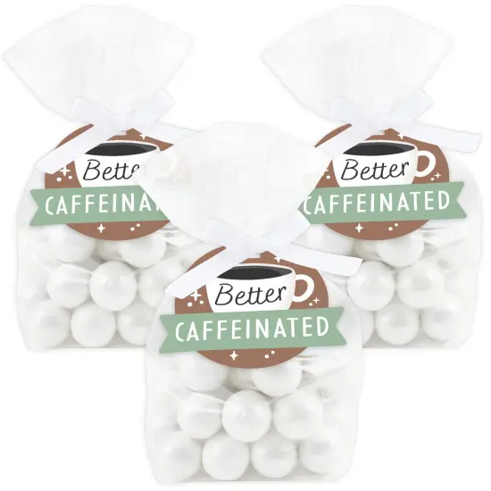 Big Dot of Happiness But First, Coffee - Cafe Themed Party Clear Goodie Favor Bags - Treat Bags With Tags - Set of 12 {1}