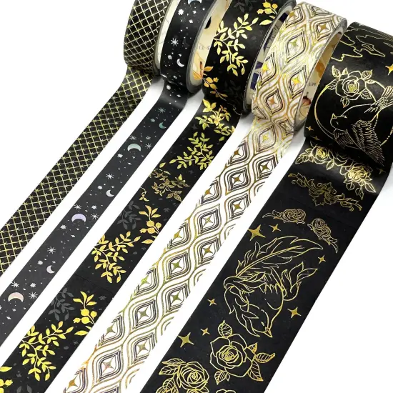 Wrapables Decorative Gold Foil Washi Tape Box Set for Arts & Crafts, Scrapbooking, Stationery, Diary (10 Rolls) Midnight {4}