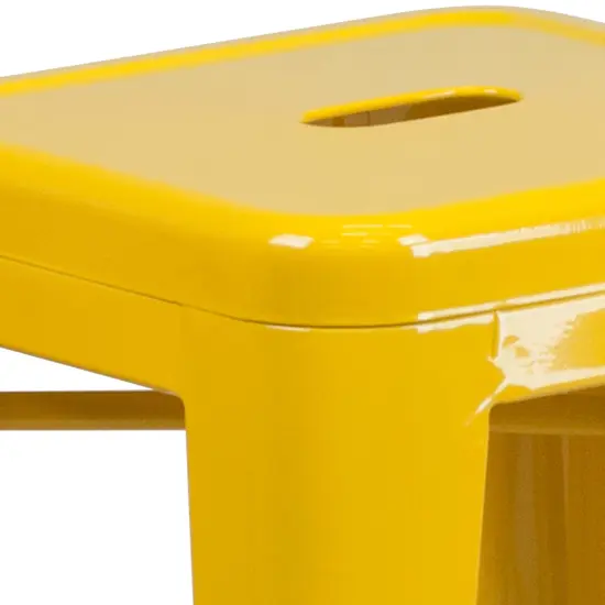 Merrick Lane Newark Series Backless Metal Stool with Square Seat for Indoor-Outdoor Use Yellow {5}
