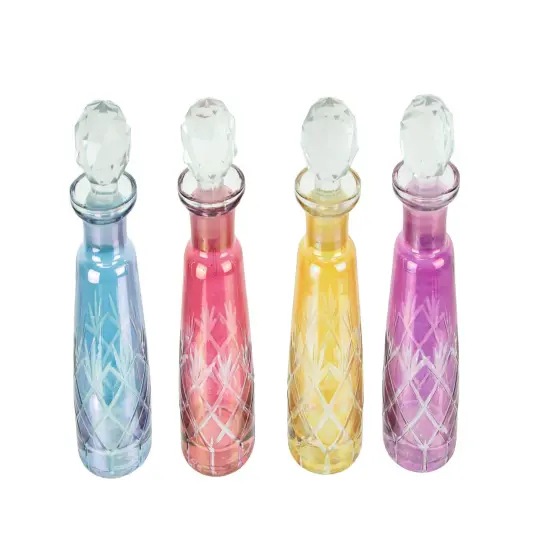 Set of 4 Colored Cut Glass Decorative Perfume Bottles With Stoppers {1}