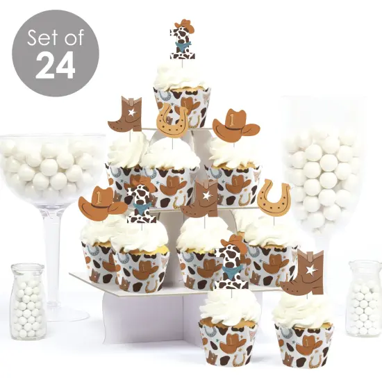 Big Dot of Happiness My First Rodeo - Cupcake Decoration - Little Cowboy 1st Birthday Party Cupcake Wrappers and Treat Picks Kit - Set of 24 {3}