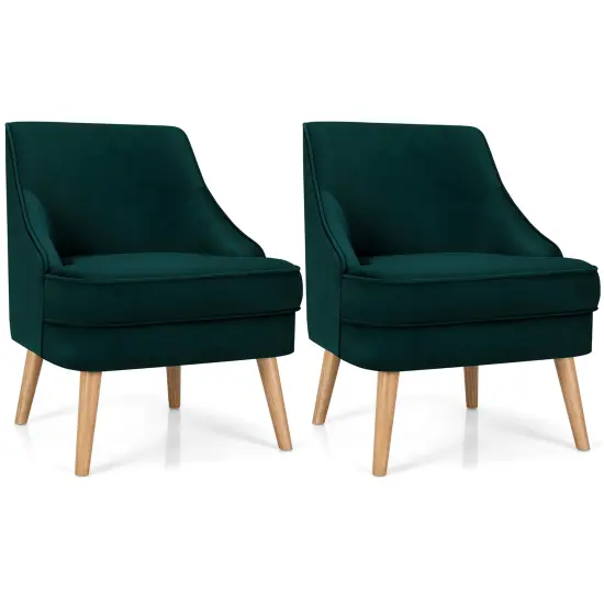 Costway Set of 2 Accent Chairs Velvet Single Sofa Chair w/Rubber Wood Legs Pink\Green\Grey {7}
