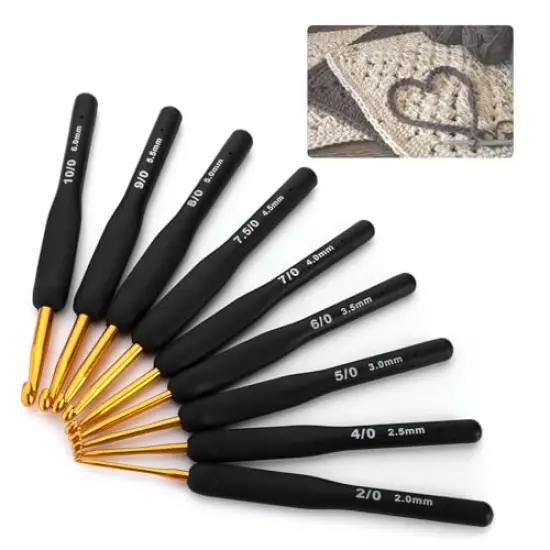 9 Pieces Crochet Hook Set 2.0mm - 6.0mm Knitting & Crochet Supplies with Ergonomic Handle Crochet Hooks Kit for Arthritic Hands Sweater Sewing Thread Black Handle Craft Accessories Knitting Tools {2}
