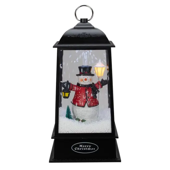 Northlight Lighted Snowman Christmas Lantern with Falling Snow - 13" - Black {1}