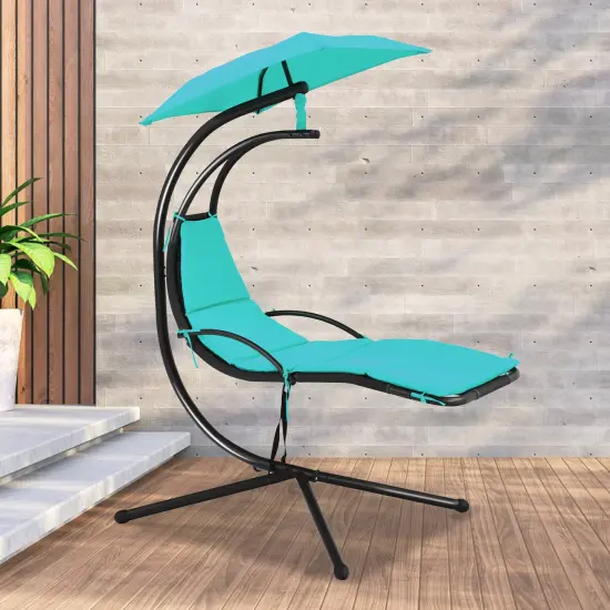 Costway Patio Hanging Hammock Chaise Lounge Chair with Canopy Cushion Turquoise\Beige\Gray\Orange {8}