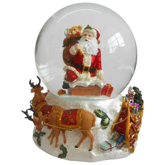 Northlight 6.75" Santa Going Down the Chimney Musical Christmas Snow Globe Red {3}