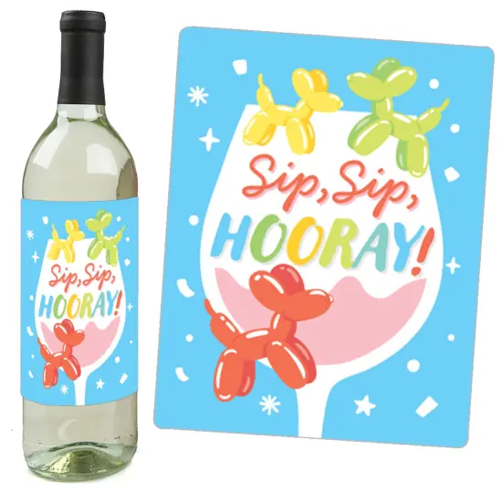 Big Dot of Happiness Balloon Animals - Happy Birthday Party Decorations for Women and Men - Wine Bottle Label Stickers - Set of 4 {6}