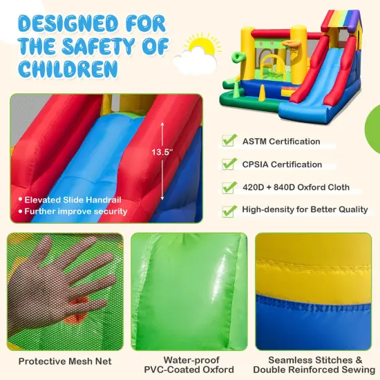 Costway Colorful Rainbow Kids Inflatable Bounce Castle with 50 Ocean Balls & 735W Blower {6}