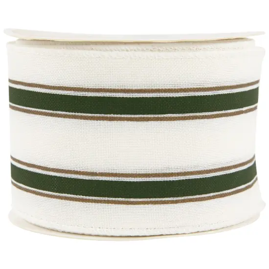 Northlight White and Green Striped Wired Craft Ribbon 2.5" x 10 Yards {5}