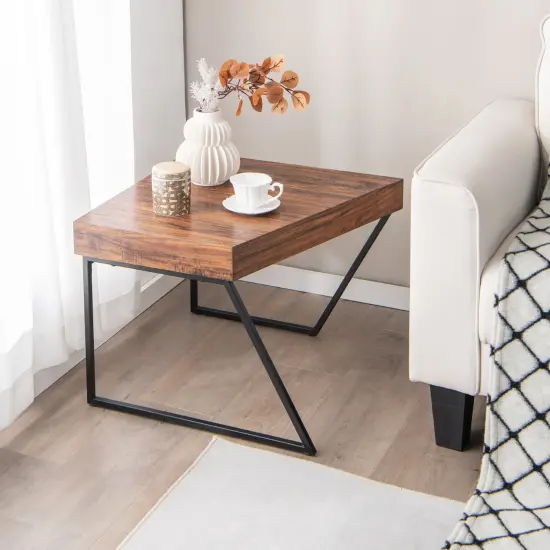 Costway Nesting Table Modern Coffee Table Set of 2 Stacking Side Table for Living Room {4}