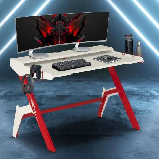 Techni Office Solutions 48.25" Red and White Ergonomic Gaming Computer Desk {6}