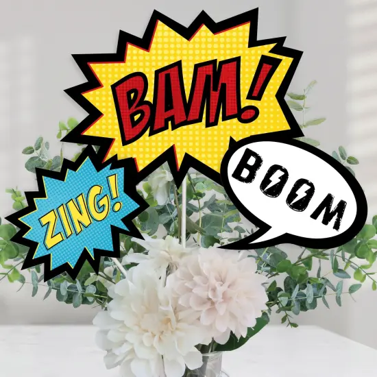 Big Dot of Happiness Bam Superhero - Baby Shower or Birthday Party Centerpiece Sticks - Table Toppers - Set of 15 {1}