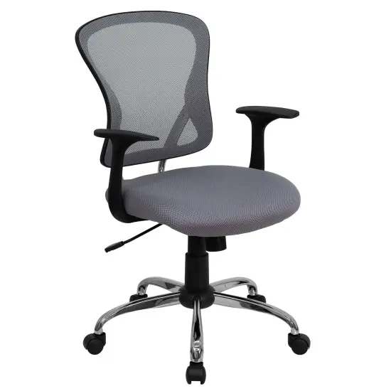 Emma and Oliver Mid-Back Mesh Swivel Task Office Chair with Chrome Base and Arms White {6}