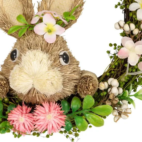 Northlight Spring Floral Easter Wreath with Peering Rabbit - 11" - Green and Pink Brown {5}