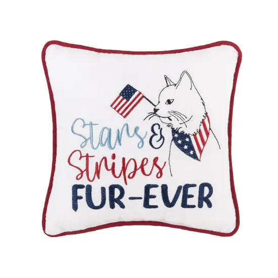 Patriotic Stars & Stripes Fur-Ever Cat Small/Petite Embroidered Accent Pillow, 10" x 10" {1}