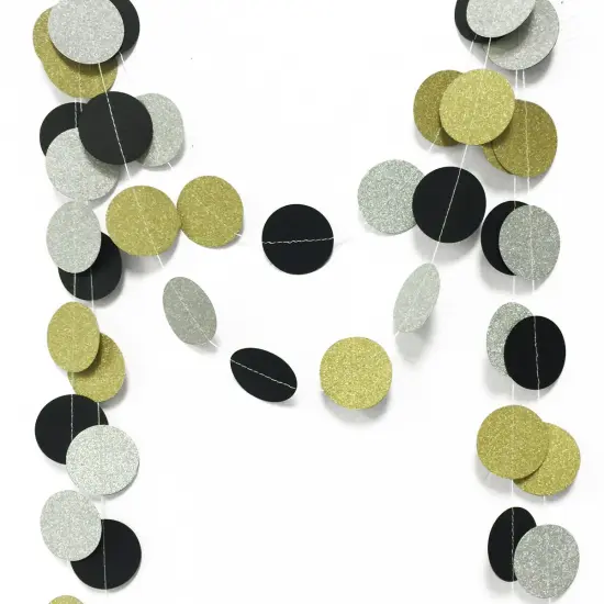 Wrapables 13ft Paper Circle Dot Garland Party Decorations (Set of 2) Black/Gold/Silver {3}