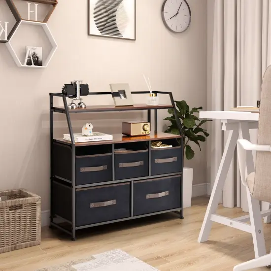 Costway 5-Drawer Storage Dresser Organizer Unit withFabric Bin for Living Room Bedroom {5}