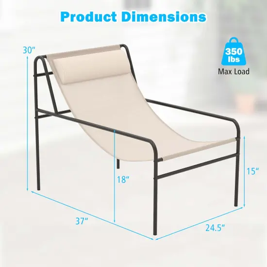 Costway Patio Sling Lounge Chair with Removable Headrest Pillow Breathable Seat Balcony {3}