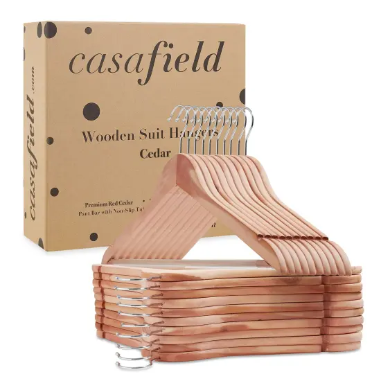 Casafield - Red Cedar Wooden Suit Hangers with Smooth Finish, Notches, and Swivel Hook - Natural Wood Hangers for Clothes, Coats, Pants, Shirts, Skirts {6}