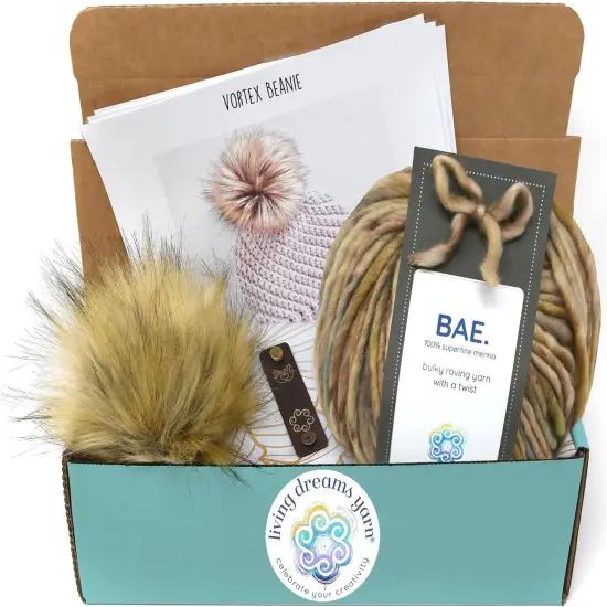 DIY Winter Hat Crochet Kit. Includes Bulky Superfine Merino Wool Yarn, Printed Pattern, Pom-Pom, Rim Tag. Soft, Cozy, Great for Gifts Love Nest {1}