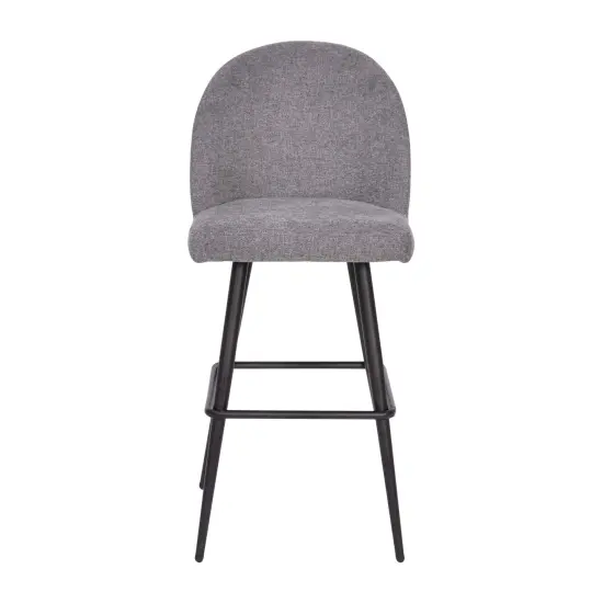 Merrick Lane Teague Set of 2 Modern Armless Barstools with Contoured Backs, Steel Frames, and Integrated Footrests Gray Faux Linen {3}